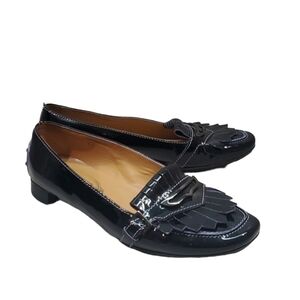 Tod's Black Patent Leather Kiltie Loafers